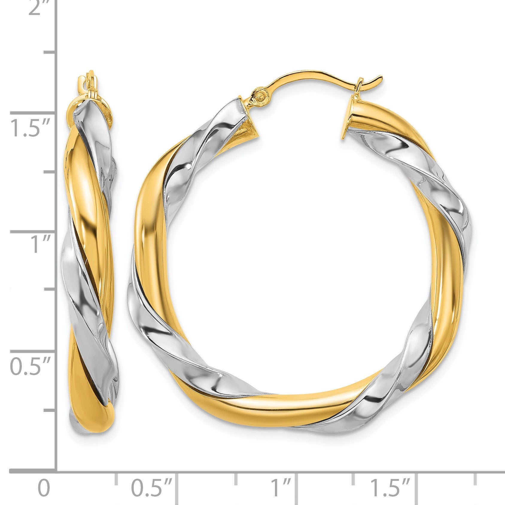 14k w/White Rhodium Twisted Hoop Earrings