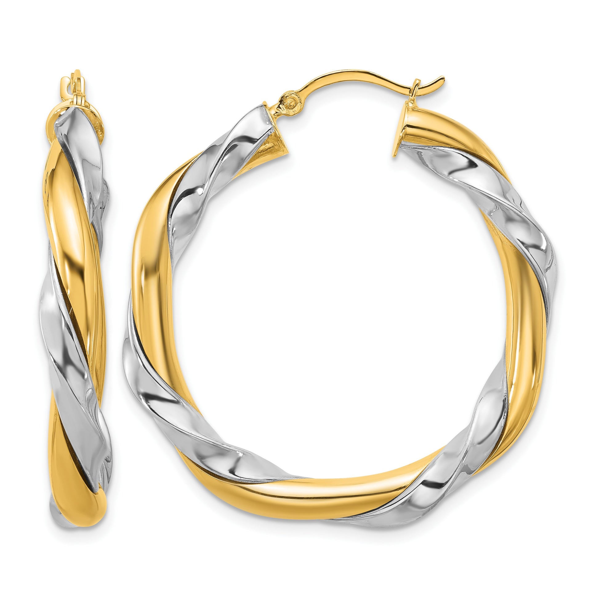 14k w/White Rhodium Twisted Hoop Earrings