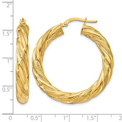 14k 5mm Satin & Polished Twisted Hoop Earrings