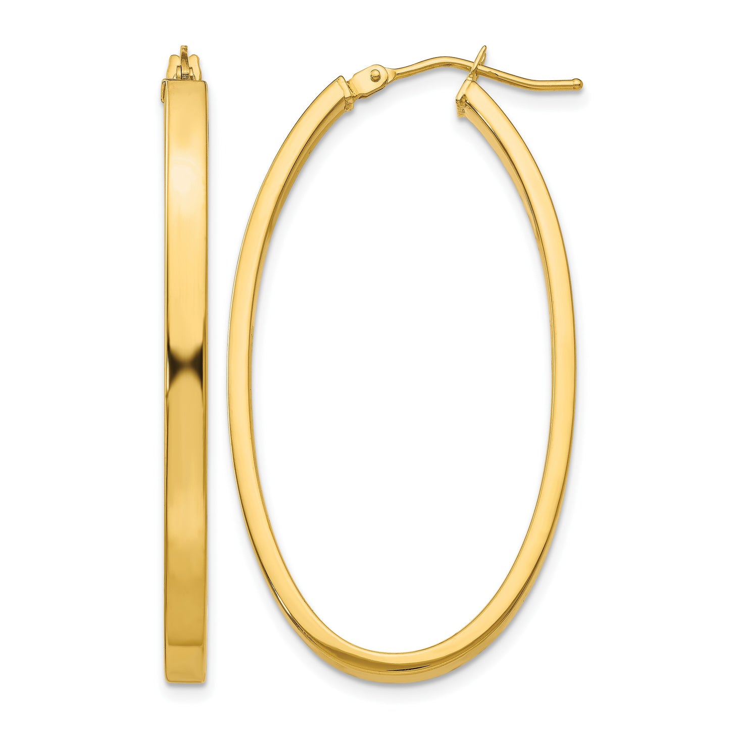 14k 3x42mm Polished Oval Tube Hoop Earrings