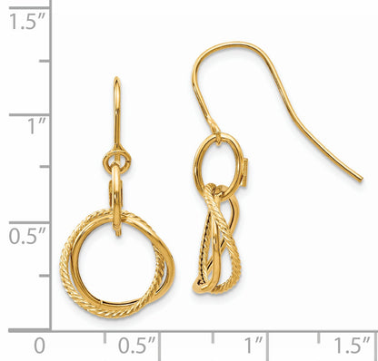14K Small Twisted Circle Dangle French Hook Earrings