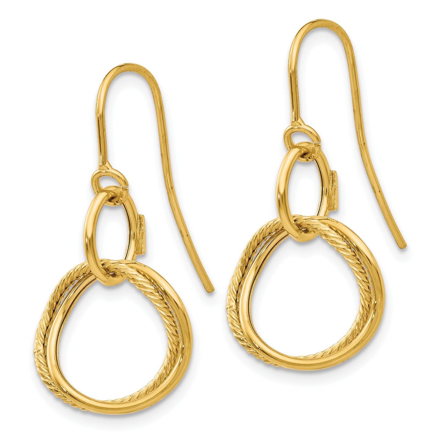 14K Small Twisted Circle Dangle French Hook Earrings