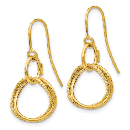 14K Small Twisted Circle Dangle French Hook Earrings