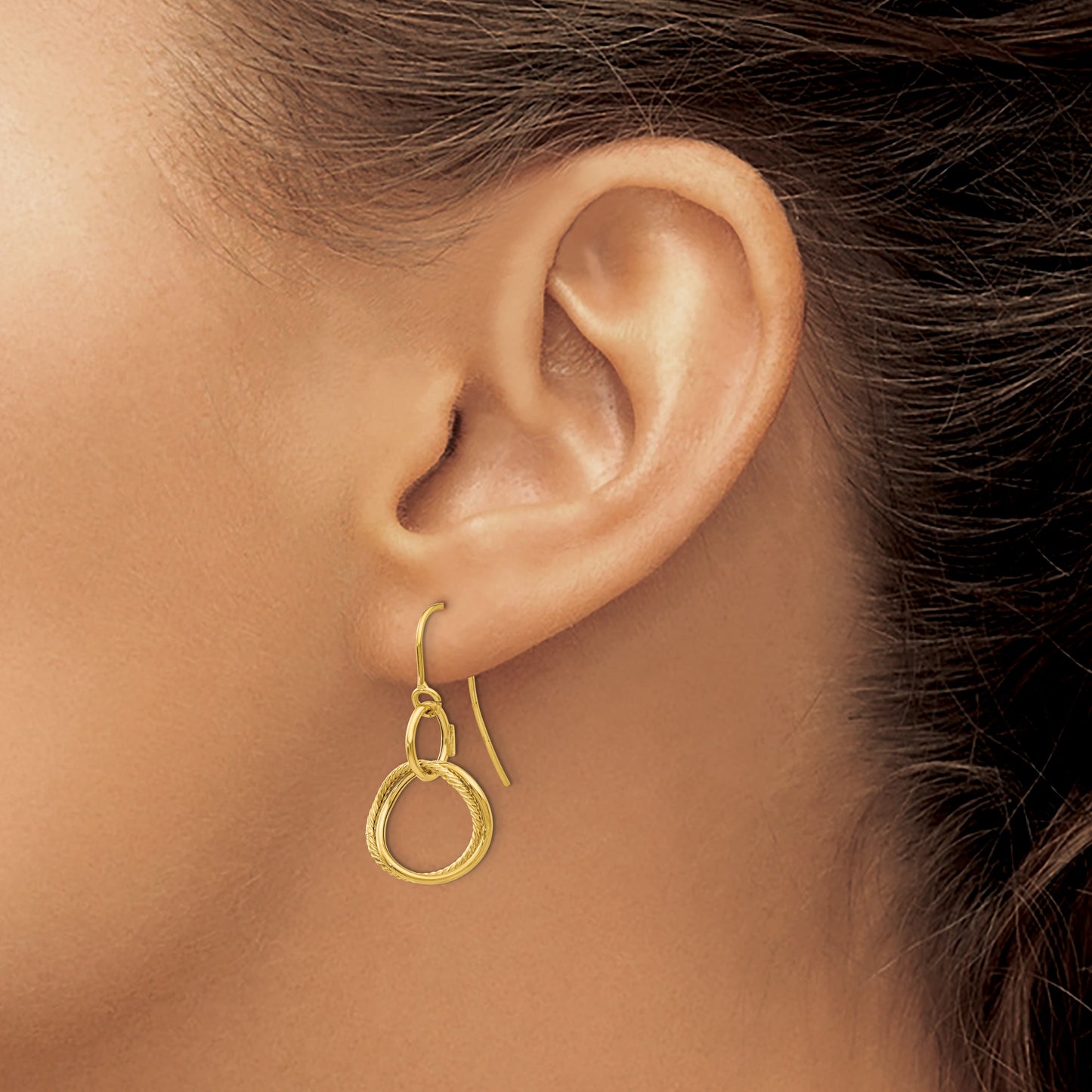 14K Small Twisted Circle Dangle French Hook Earrings