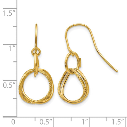 14K Small Twisted Circle Dangle French Hook Earrings