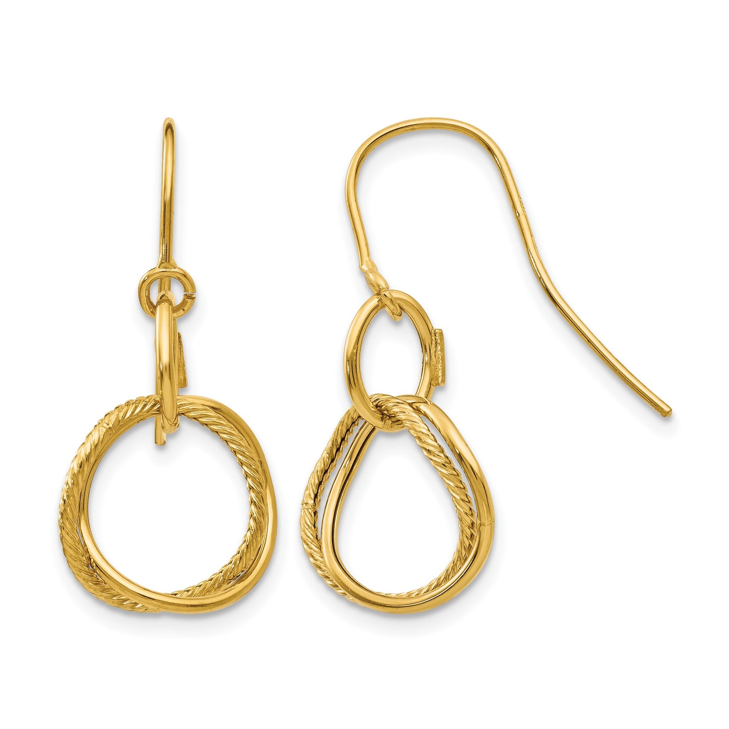 14K Small Twisted Circle Dangle French Hook Earrings