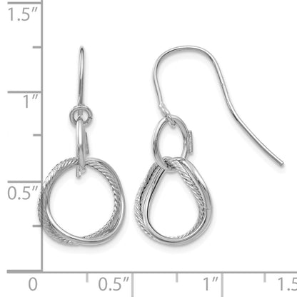 14K White Gold Small Twisted Circle Dangle French Hook Earrings