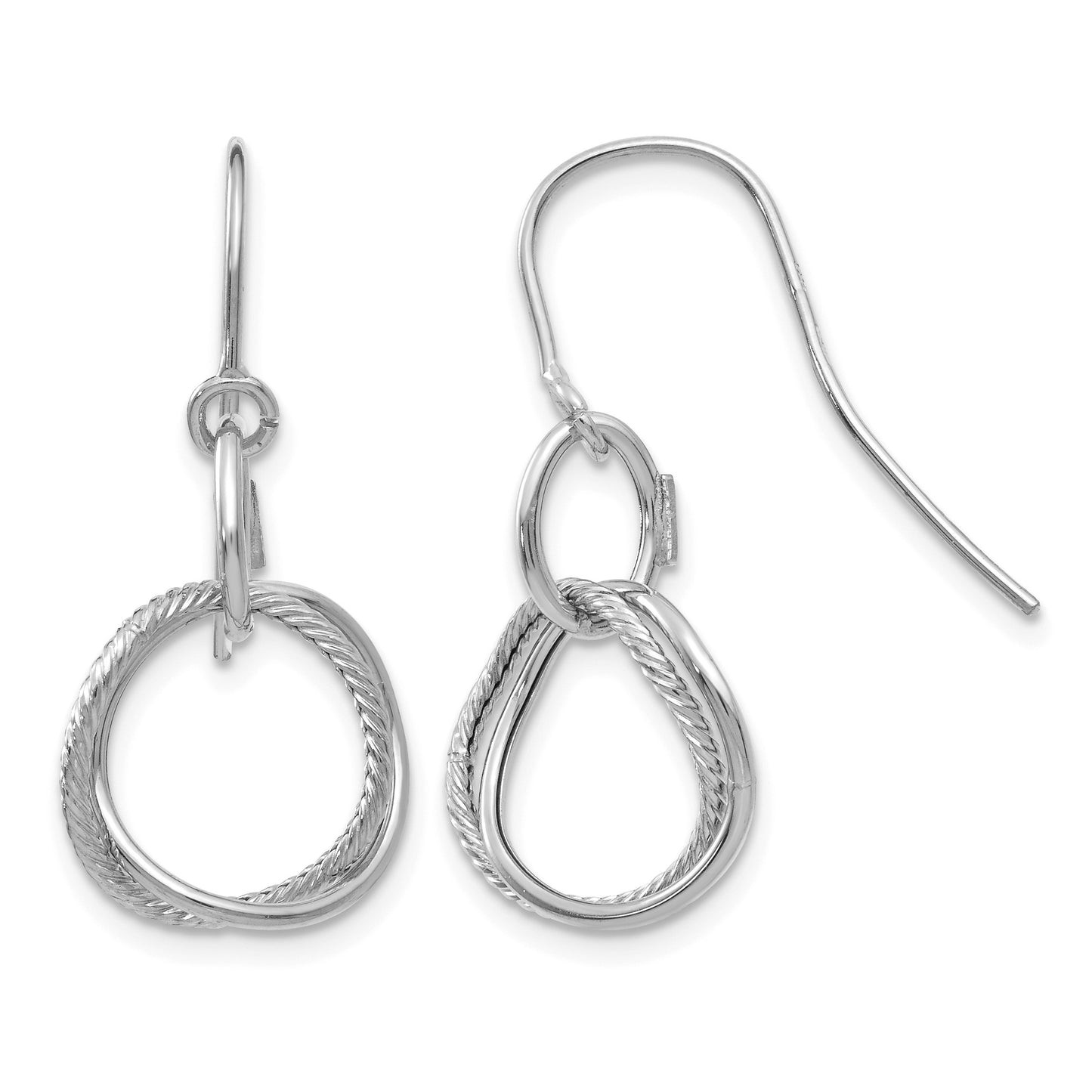 14K White Gold Small Twisted Circle Dangle French Hook Earrings