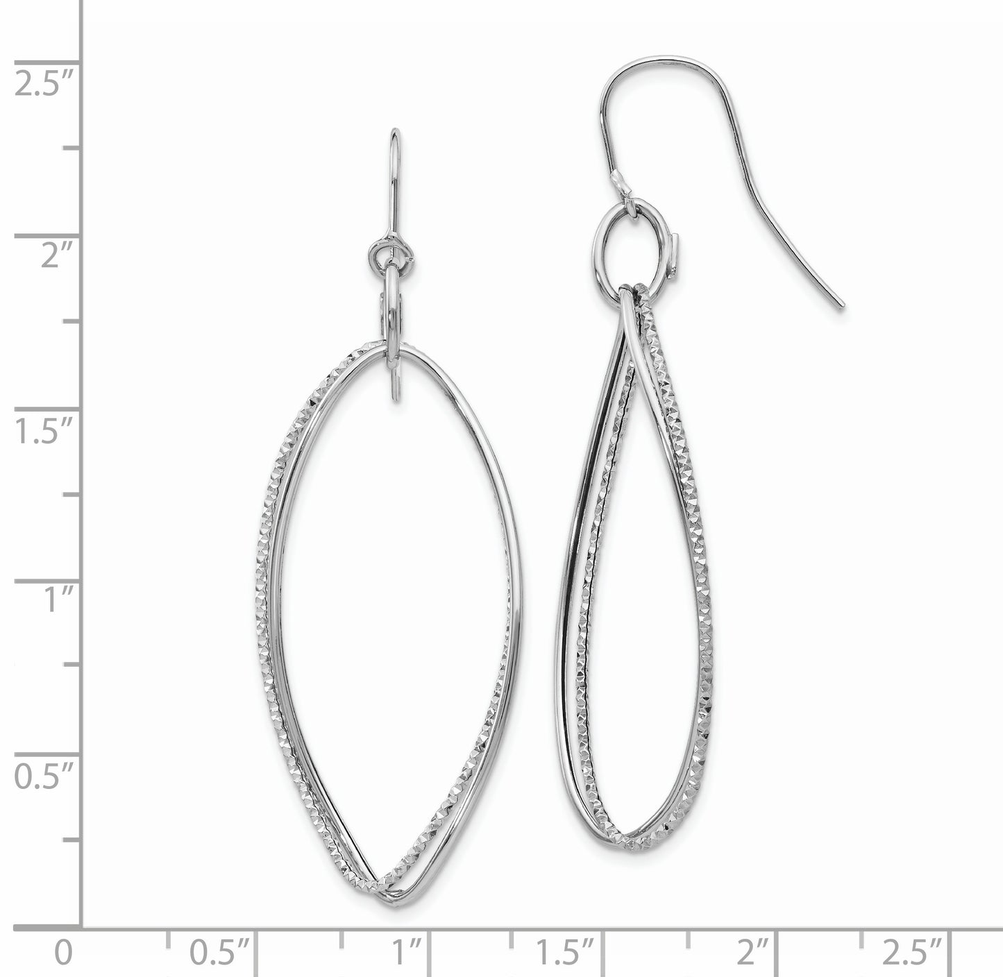 14K White Gold Textured Twisted Dangle French Hook Earrings