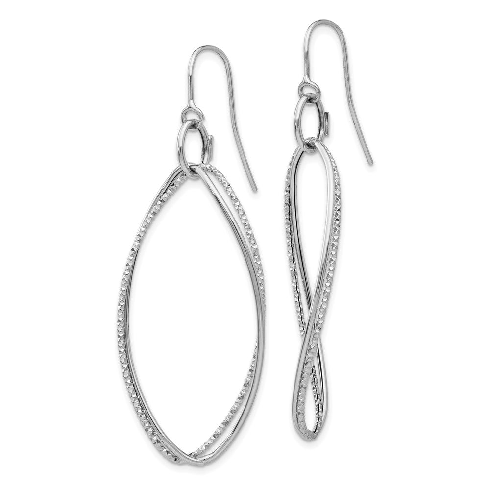 14K White Gold Textured Twisted Dangle Shepherd Hook Earrings