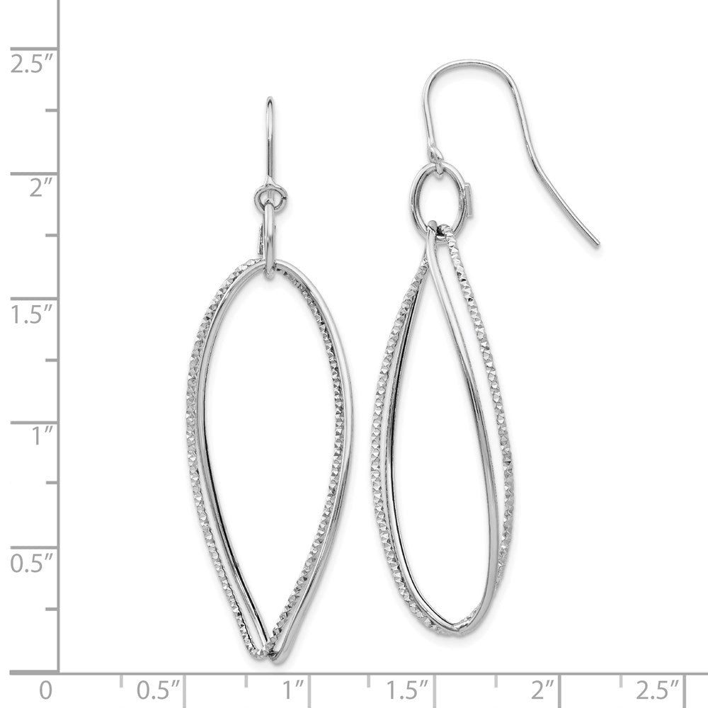 14K White Gold Textured Twisted Dangle Shepherd Hook Earrings