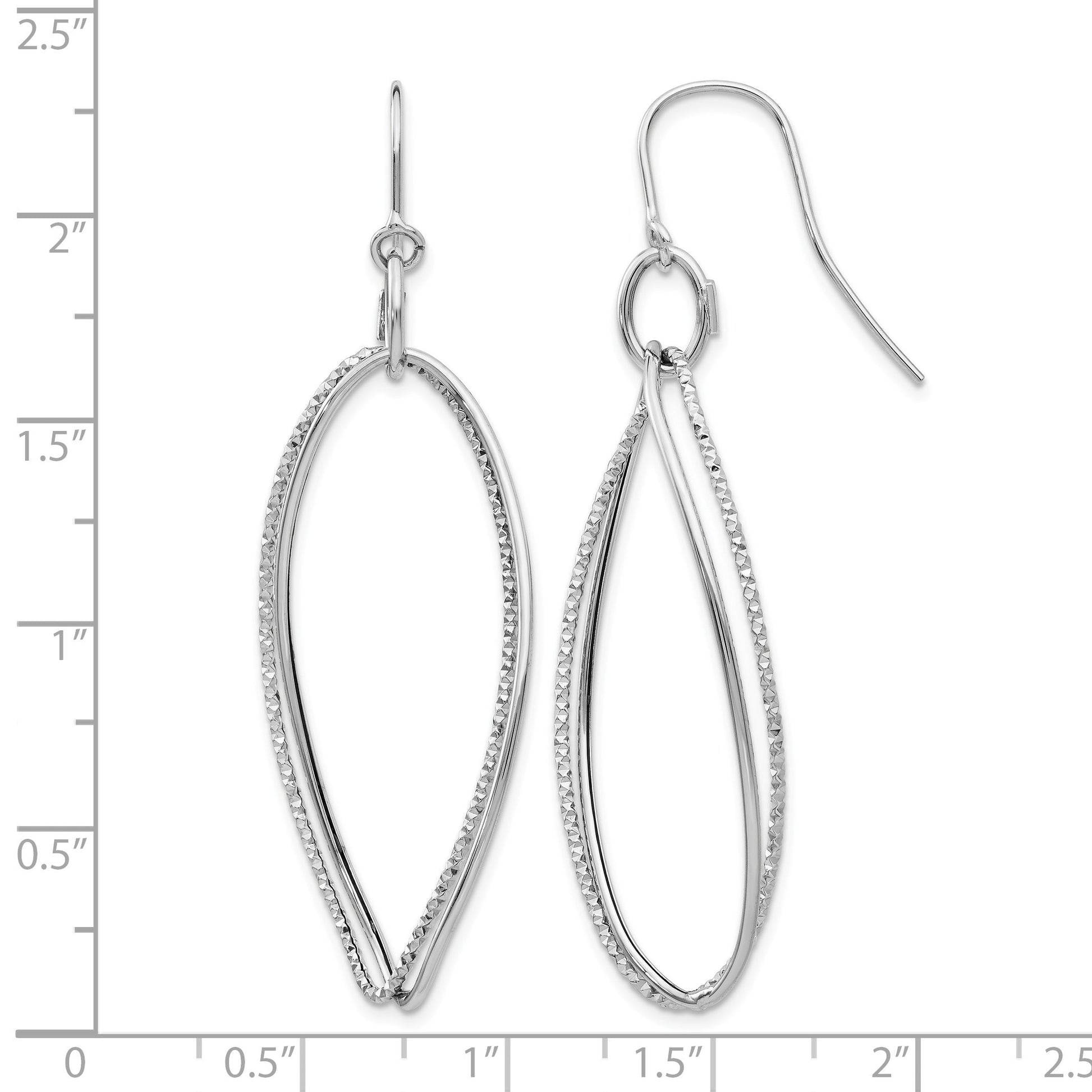 14K White Gold Textured Twisted Dangle French Hook Earrings