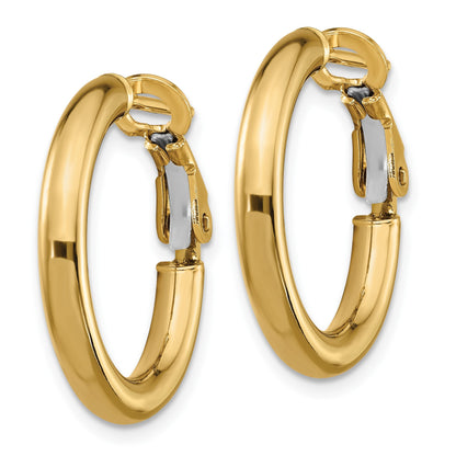 14k 3x22mm Polished Round Omega Back Tube Hoop Earrings