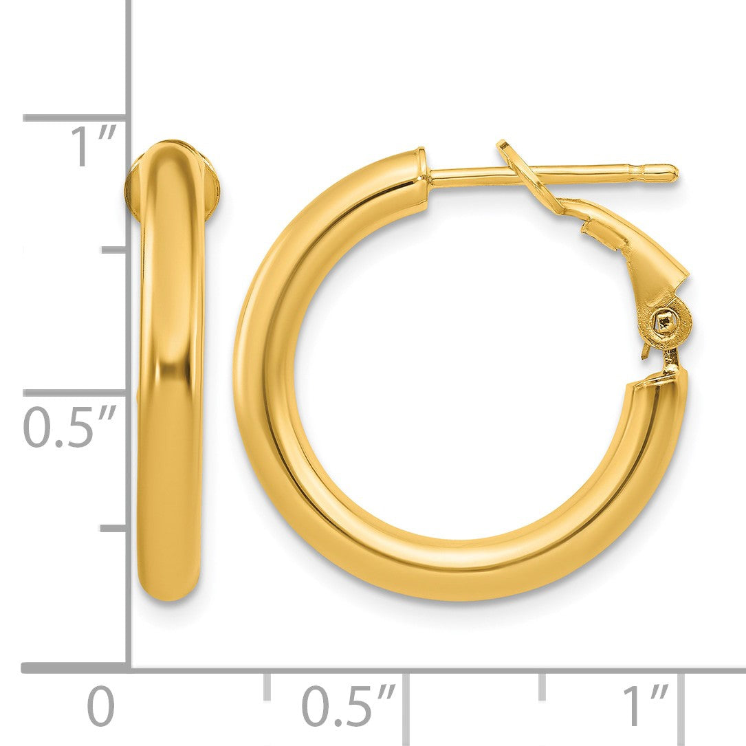 14k 3x22mm Polished Round Omega Back Tube Hoop Earrings