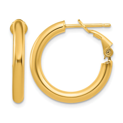 14k 3x22mm Polished Round Omega Back Tube Hoop Earrings