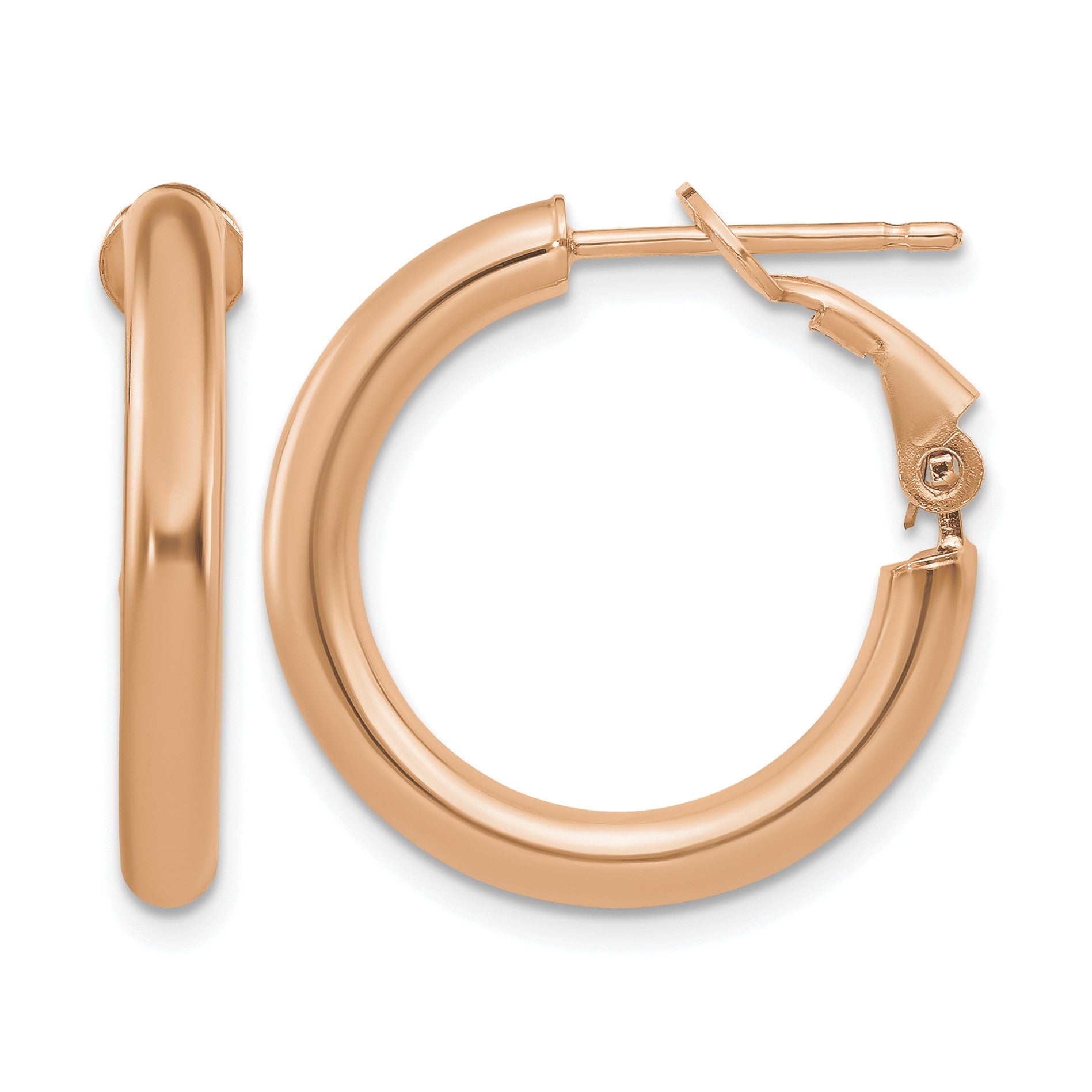 14k Rose Gold 3x22mm Polished Round Omega Back Tube Hoop Earrings