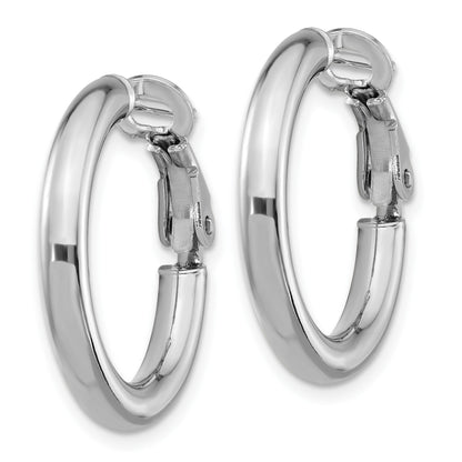 14k White Gold 3x22mm Polished Round Omega Back Tube Hoop Earrings
