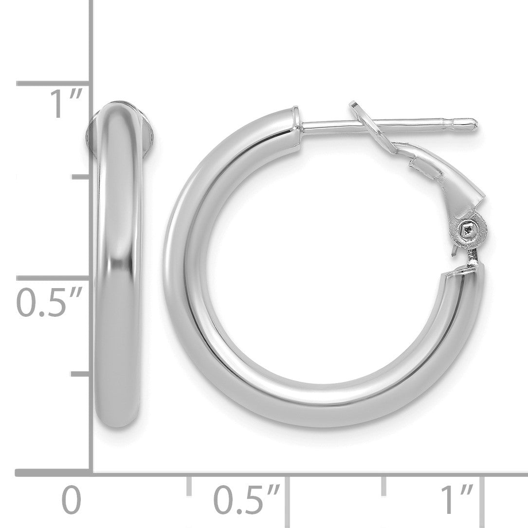 14k White Gold 3x22mm Polished Round Omega Back Tube Hoop Earrings