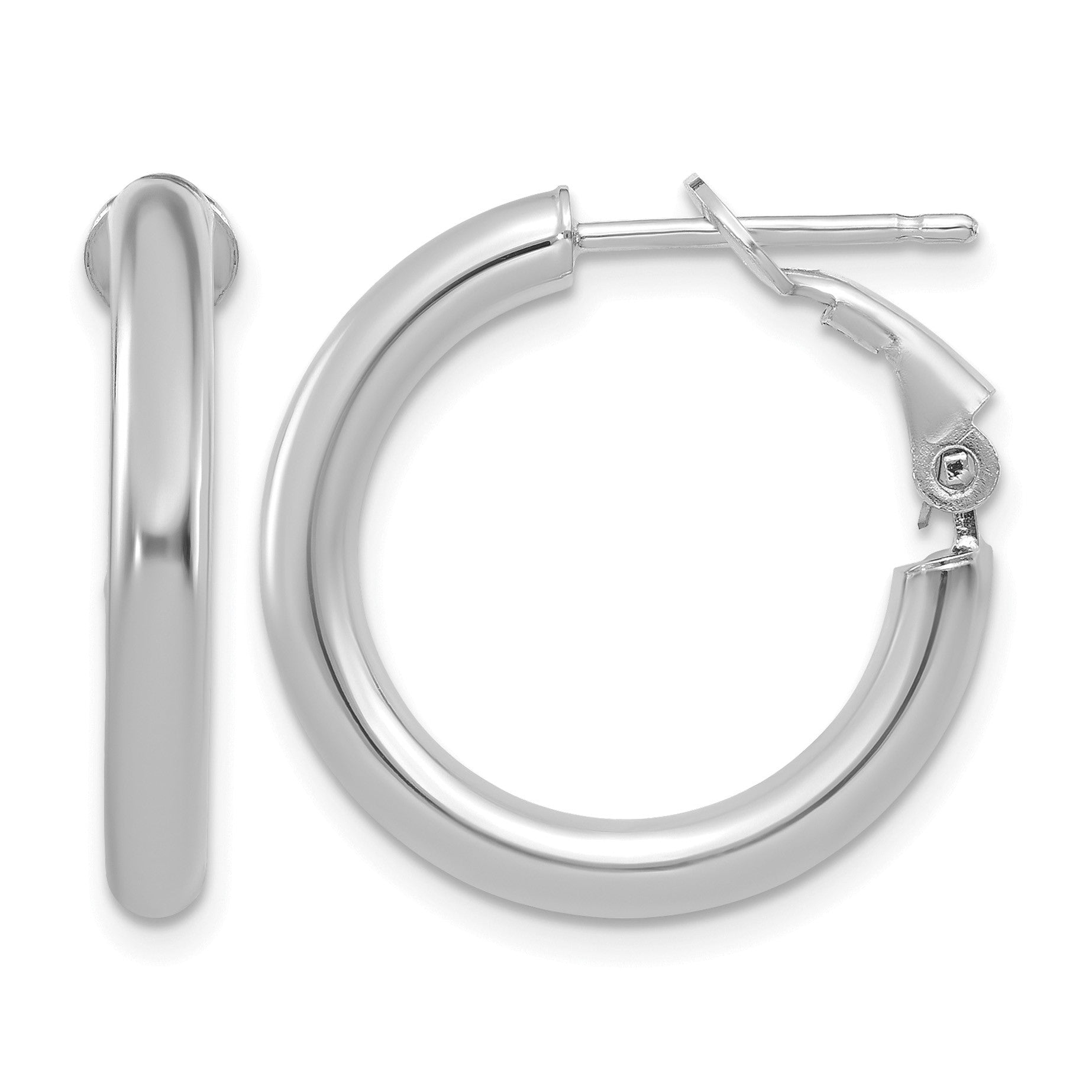 14k White Gold 3x22mm Polished Round Omega Back Tube Hoop Earrings