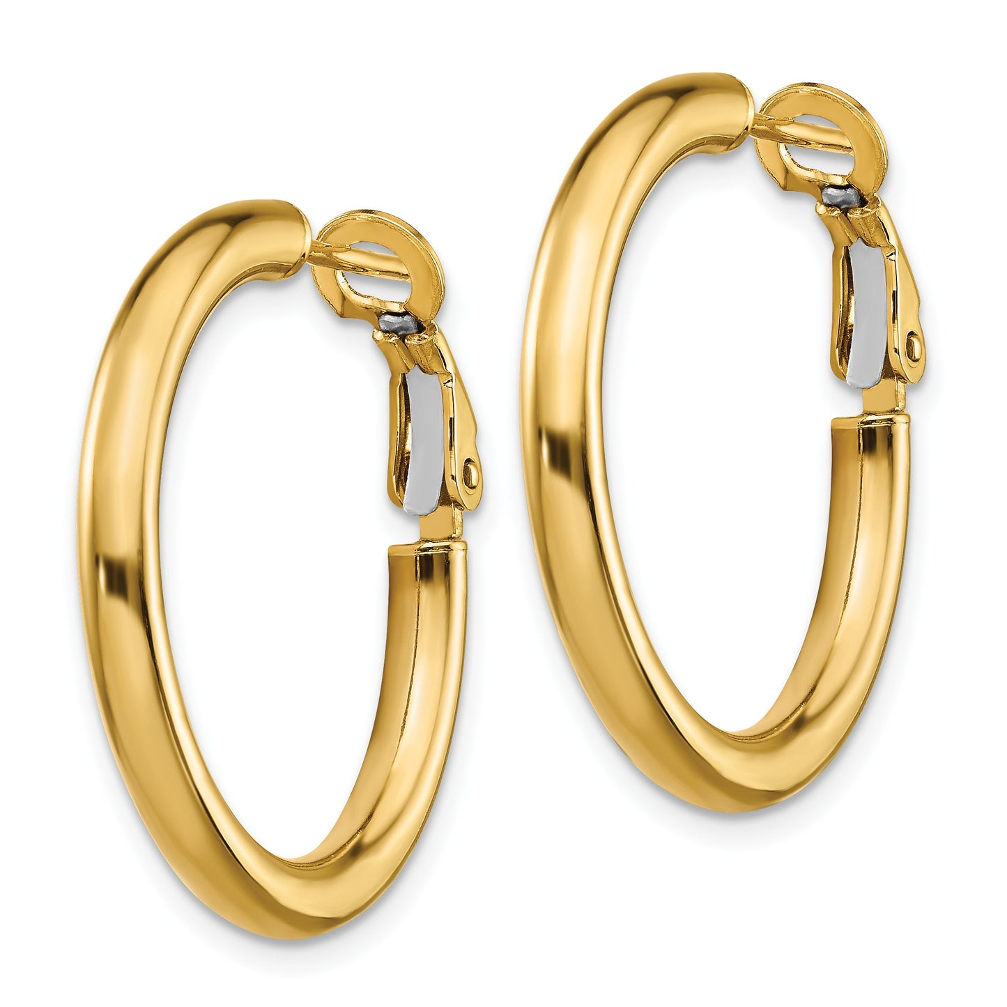14k 3x25mm Polished Round Omega Back Tube Hoop Earrings