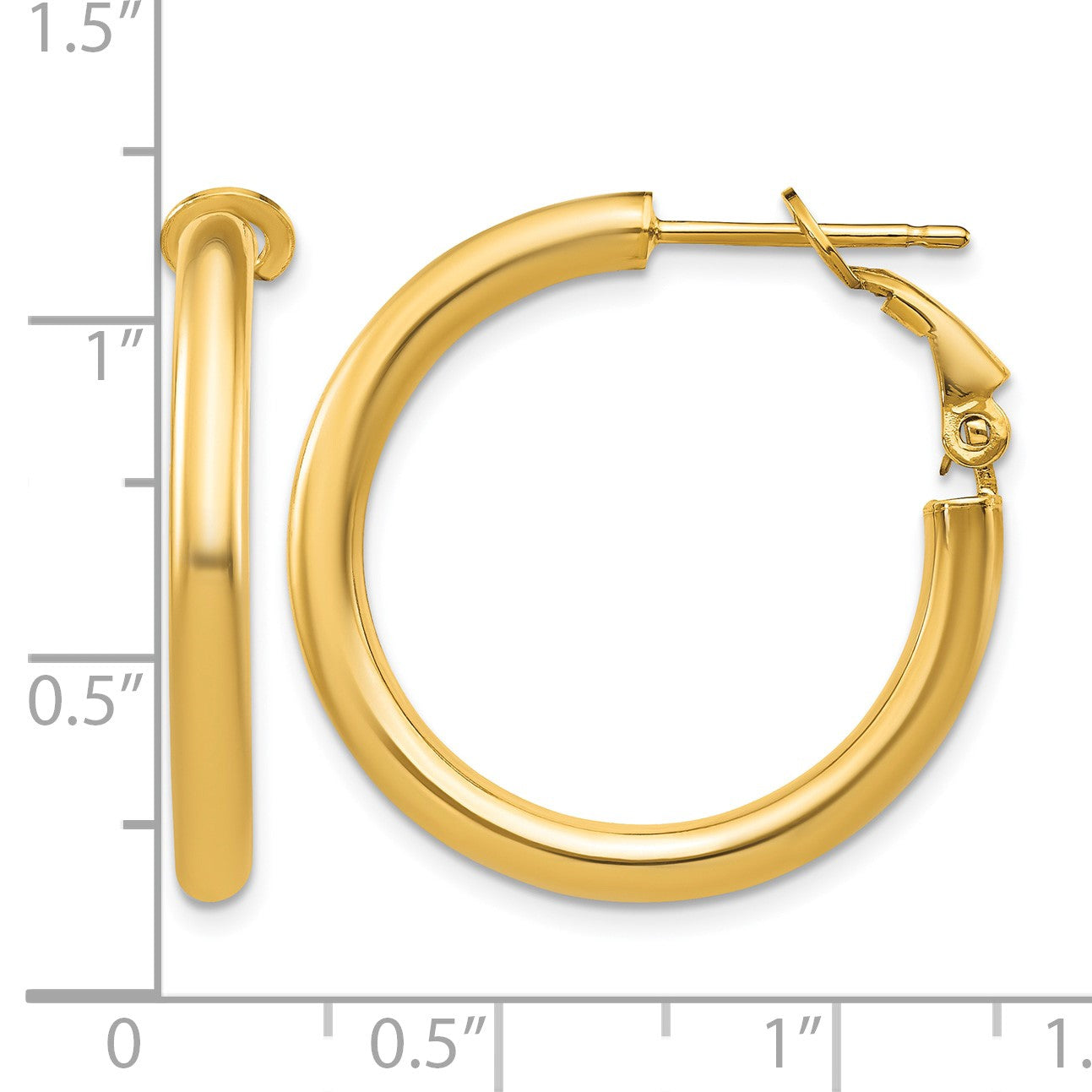 14k 3x25mm Polished Round Omega Back Tube Hoop Earrings