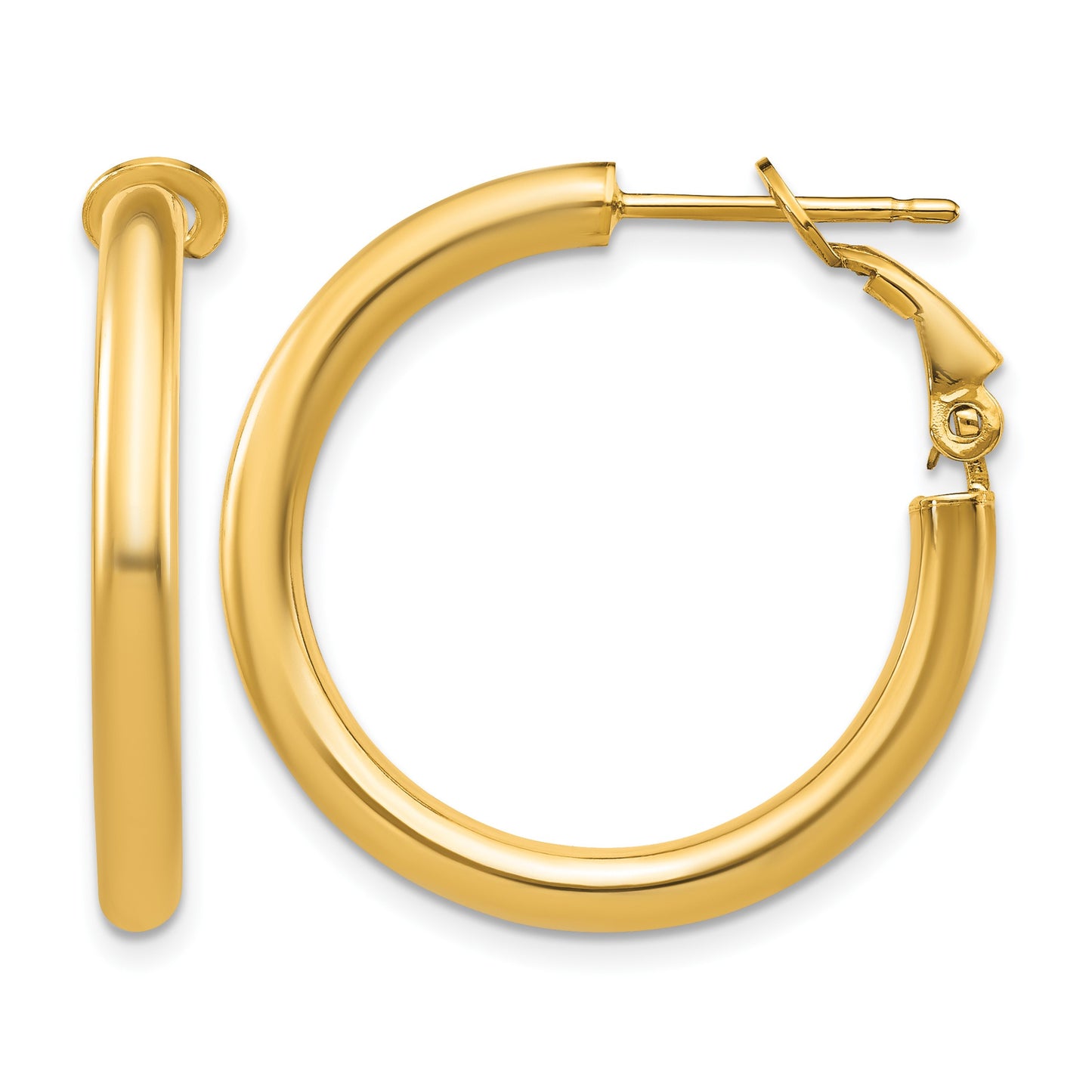 14k 3x25mm Polished Round Omega Back Tube Hoop Earrings