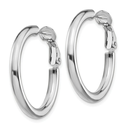 14k White Gold 3x25mm Polished Round Omega Back Tube Hoop Earrings