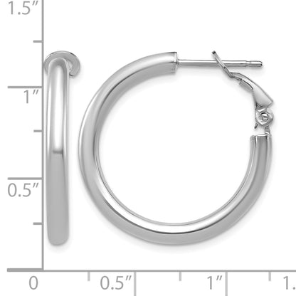 14k White Gold 3x25mm Polished Round Omega Back Tube Hoop Earrings