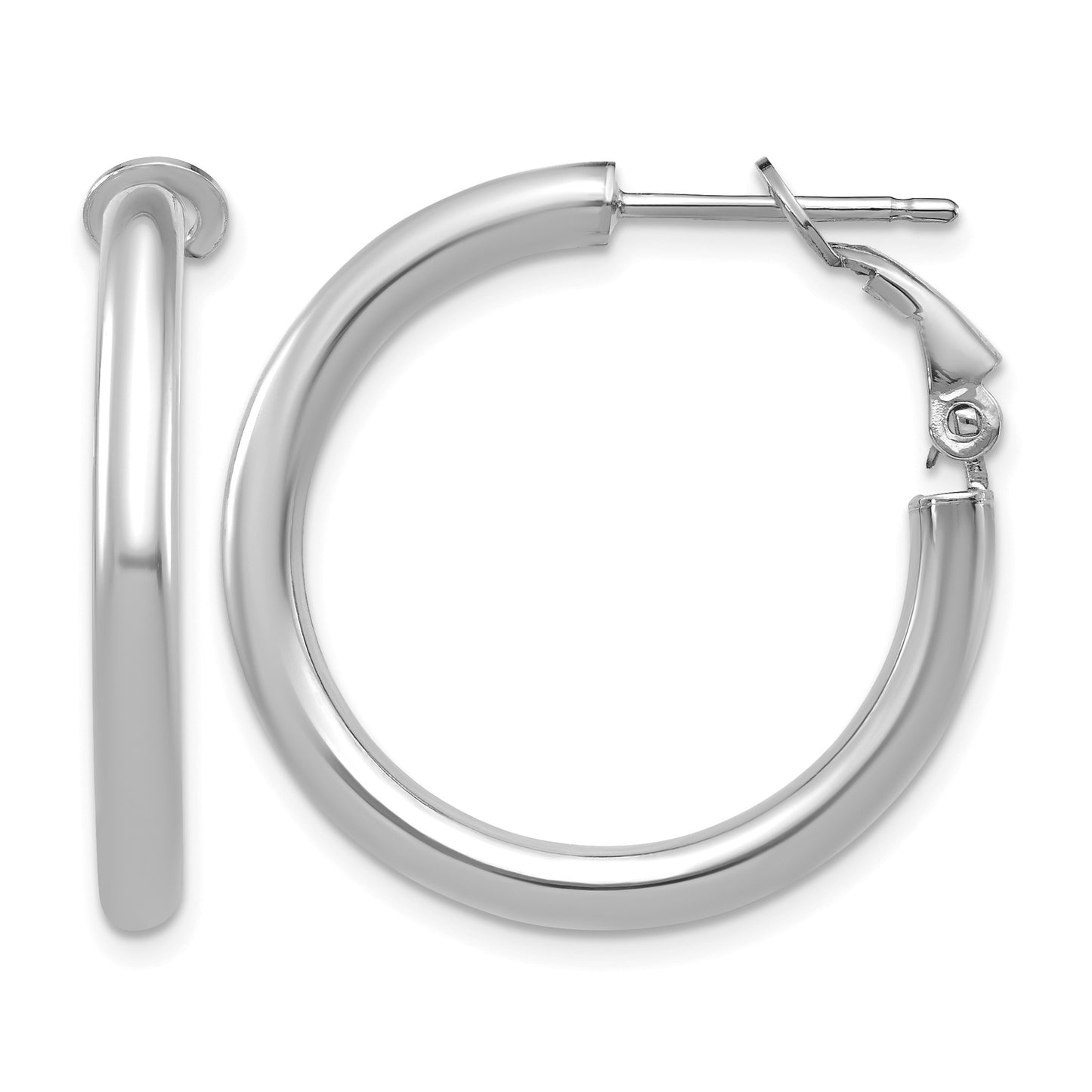14k White Gold 3x25mm Polished Round Omega Back Tube Hoop Earrings