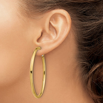14k 3x52mm Polished Round Omega Back Tube Hoop Earrings