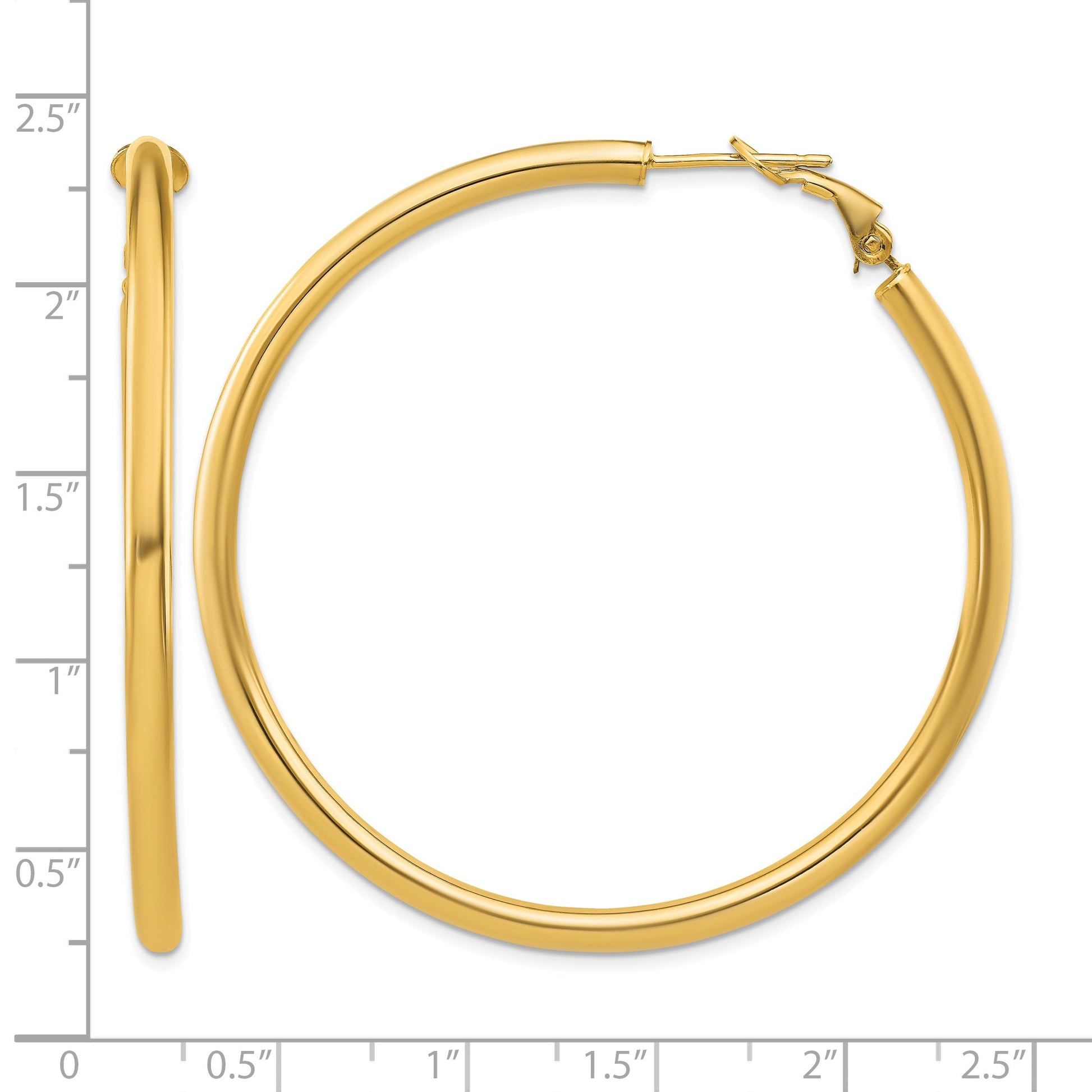 14k 3x52mm Polished Round Omega Back Tube Hoop Earrings