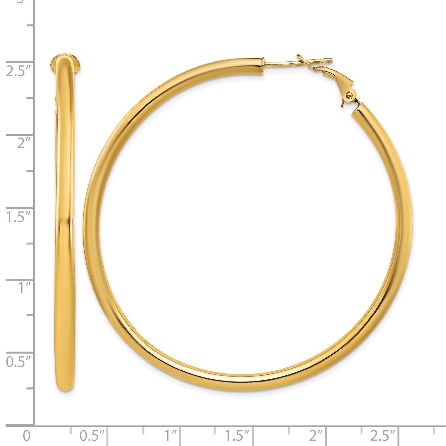 14k 3x57mm Polished Round Omega Back Tube Hoop Earrings