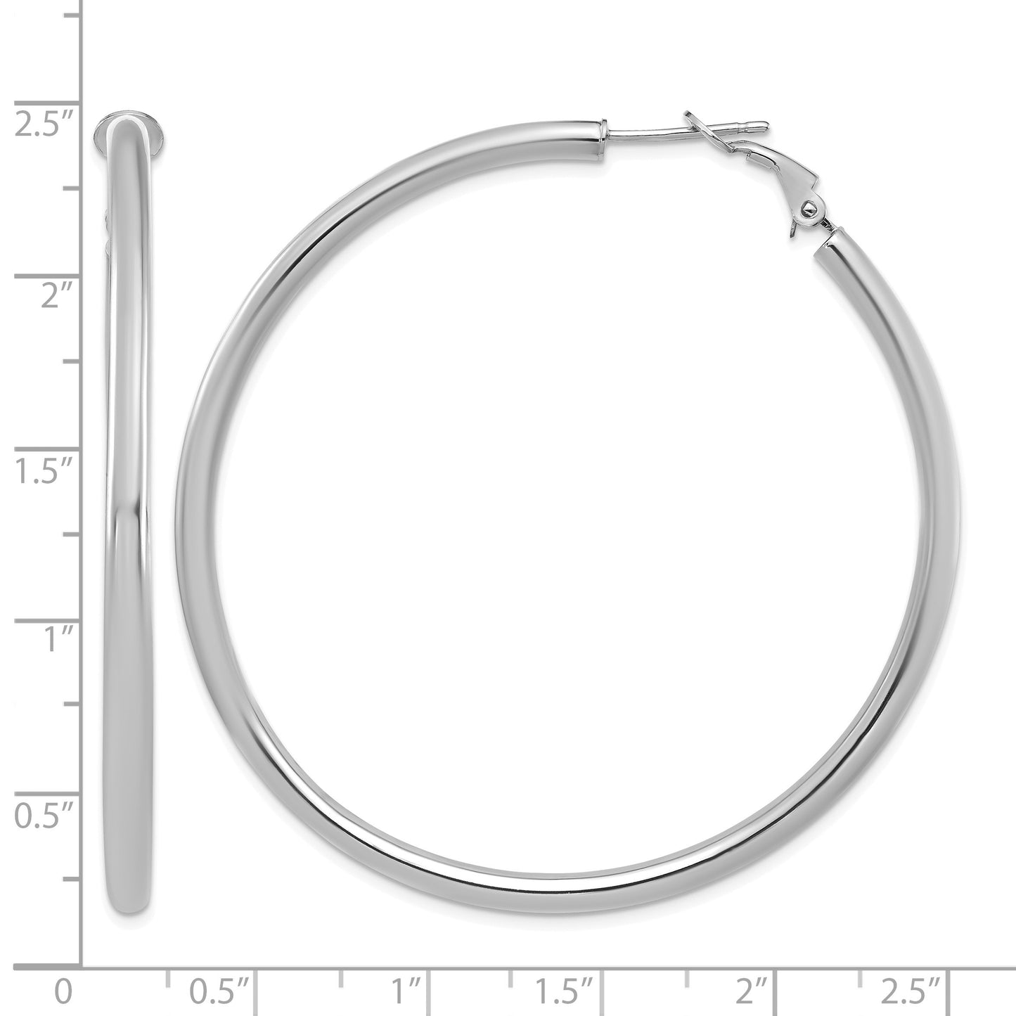 14k White Gold 3x57mm Polished Round Omega Back Tube Hoop Earrings