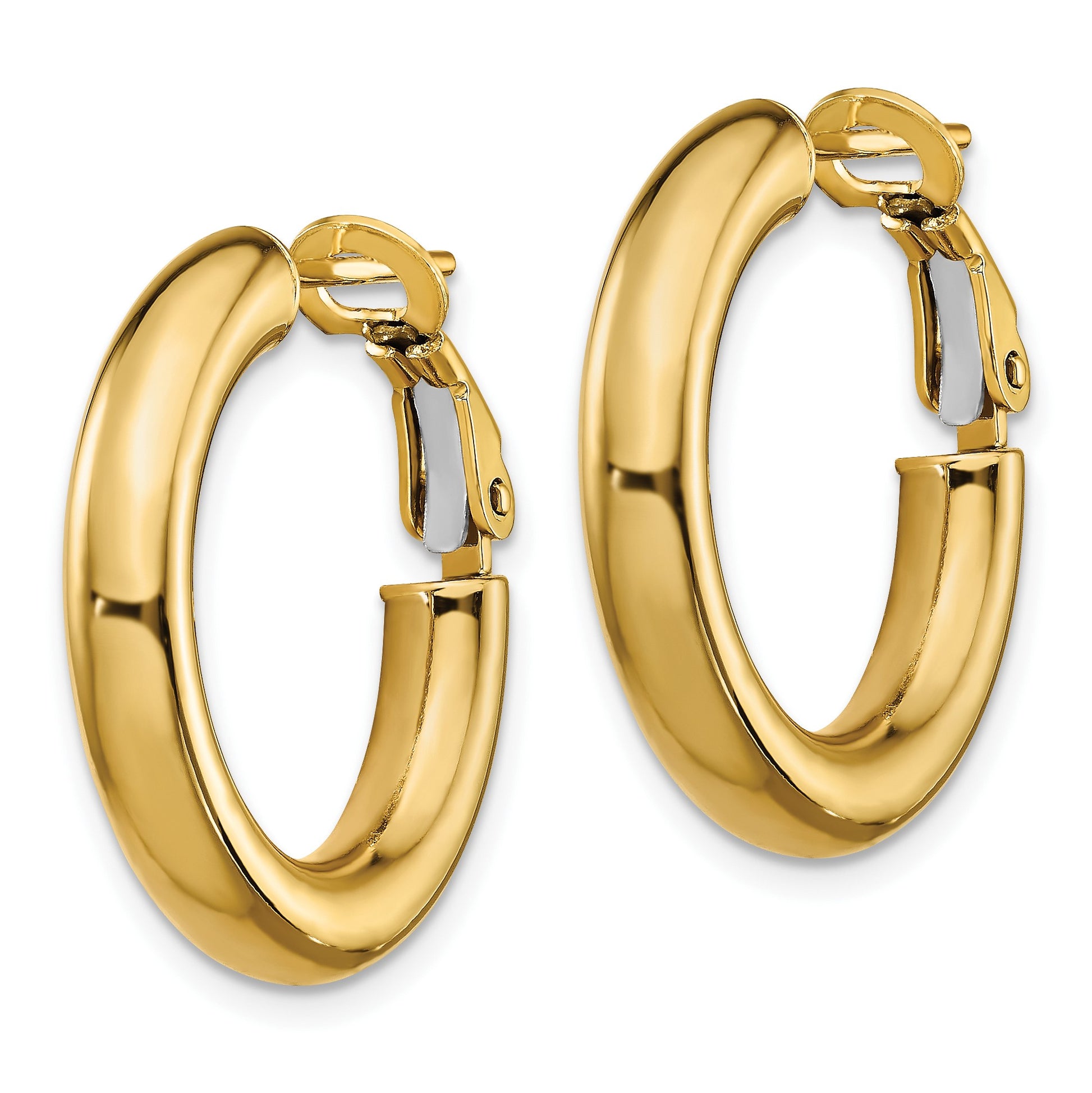 14k 4x23mm Polished Round Omega Back Tube Hoop Earrings