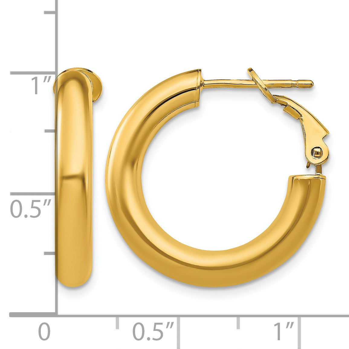 14k 4x23mm Polished Round Omega Back Tube Hoop Earrings