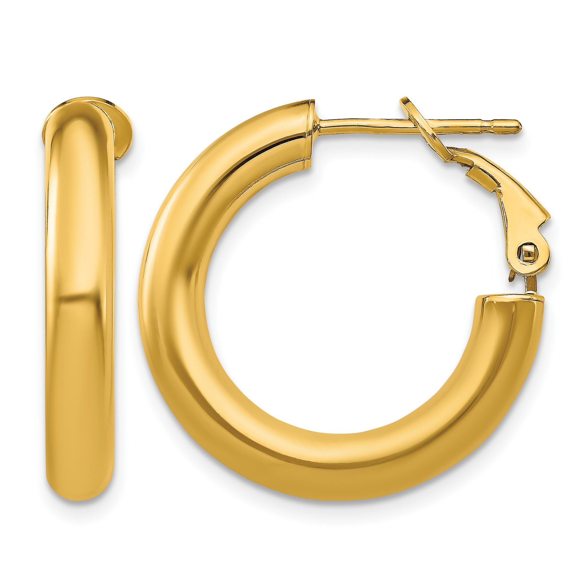 14k 4x23mm Polished Round Omega Back Tube Hoop Earrings