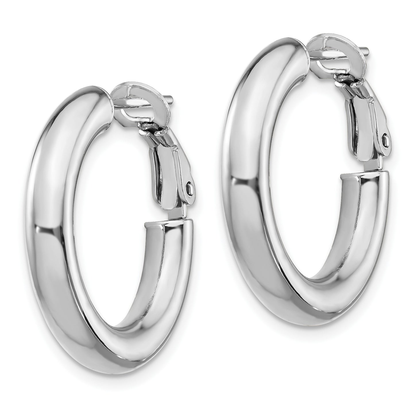 14k White Gold 4x23mm Polished Round Omega Back Tube Hoop Earrings