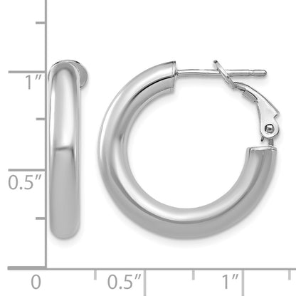 14k White Gold 4x23mm Polished Round Omega Back Tube Hoop Earrings