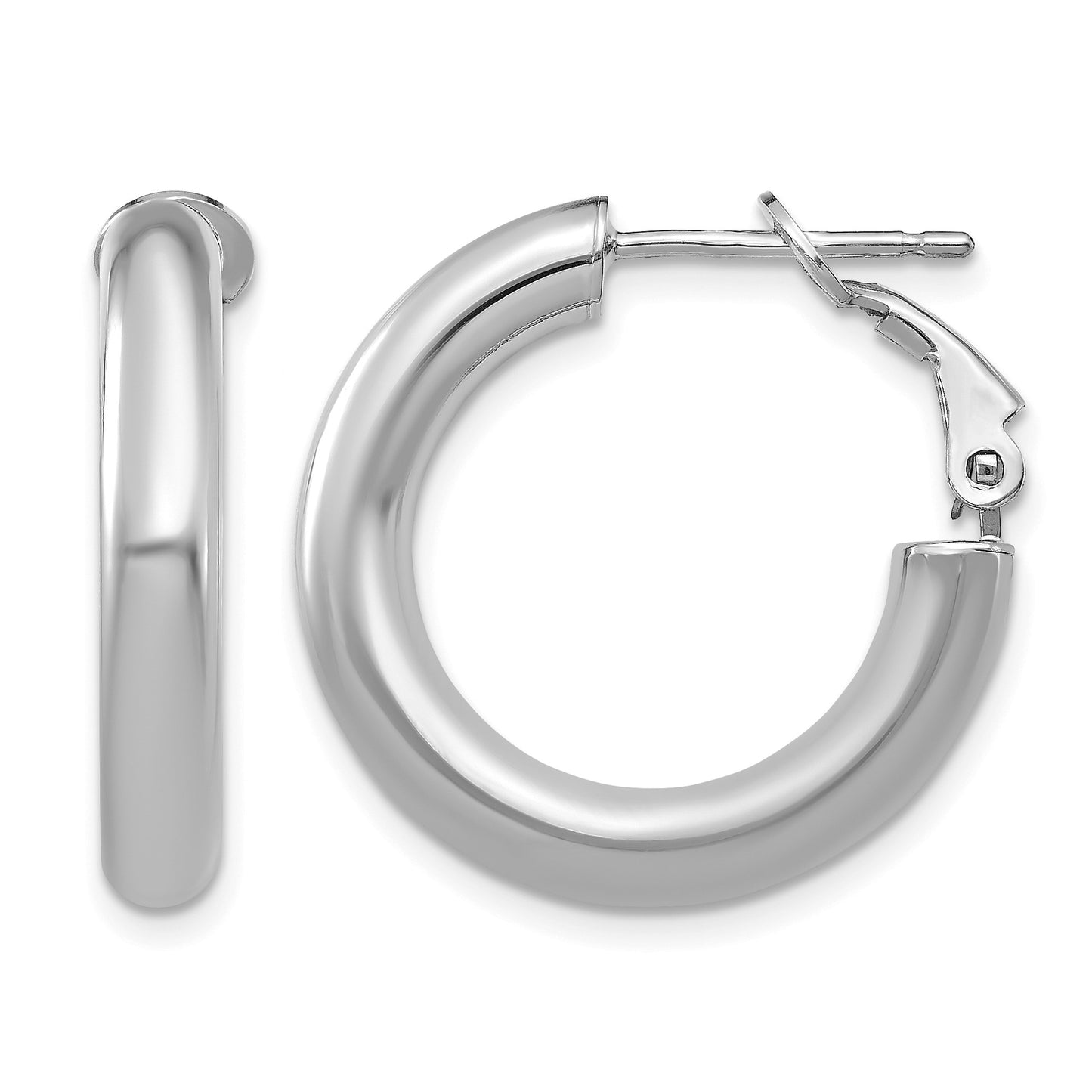 14k White Gold 4x23mm Polished Round Omega Back Tube Hoop Earrings