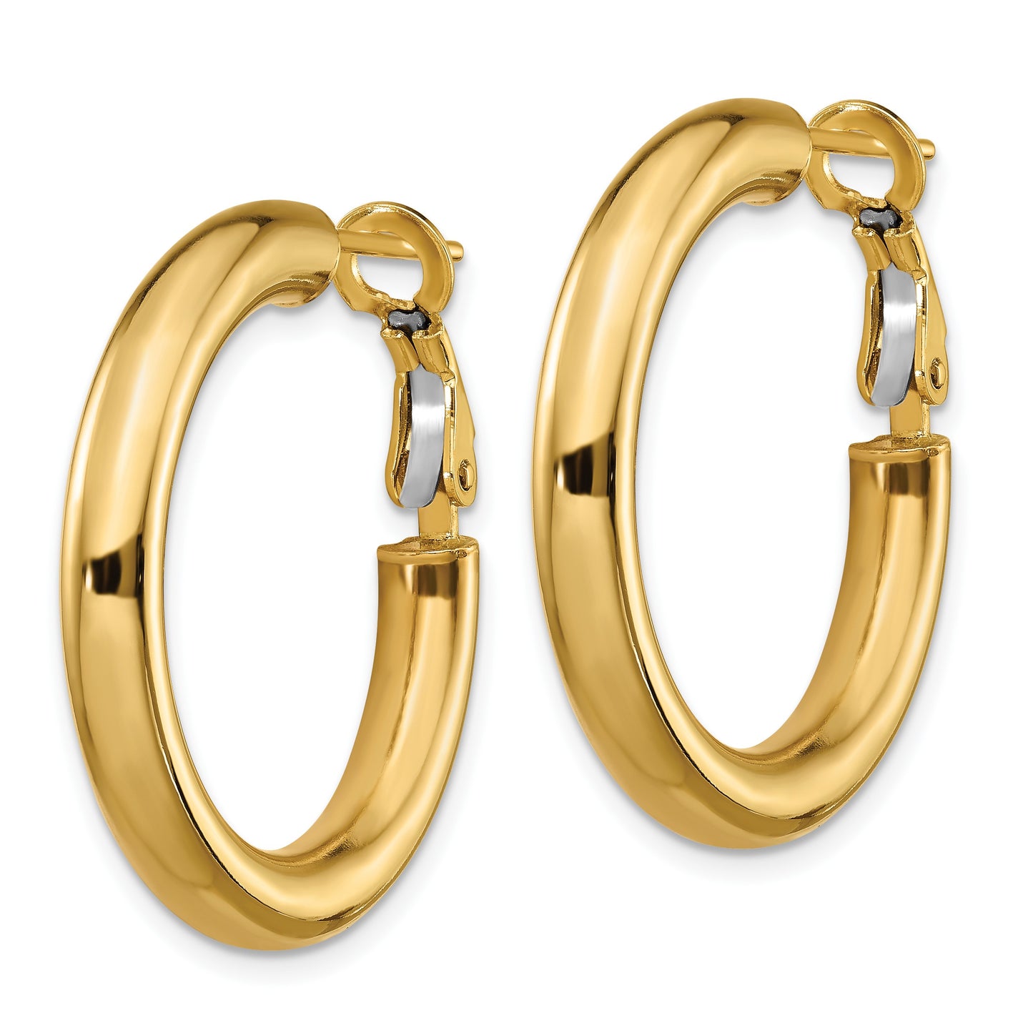 14k 4x28mm Polished Round Omega Back Tube Hoop Earrings
