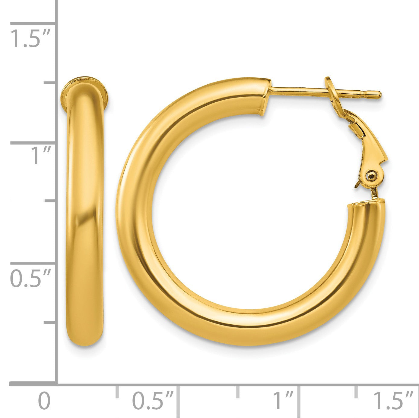 14k 4x28mm Polished Round Omega Back Tube Hoop Earrings