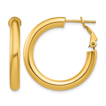 14k 4x28mm Polished Round Omega Back Tube Hoop Earrings