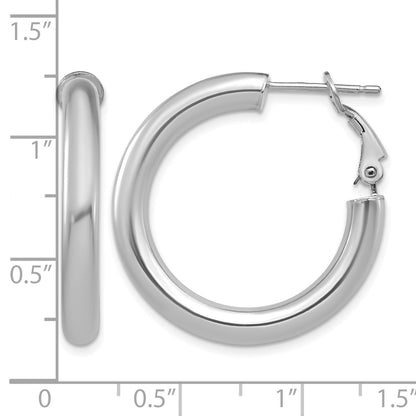 14k White Gold 4x28mm Polished Round Omega Back Tube Hoop Earrings