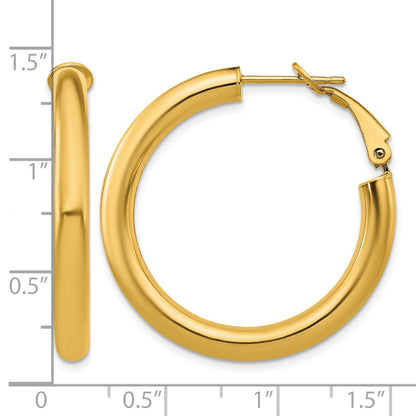 14k 4x35mm Polished Round Omega Back Tube Hoop Earrings