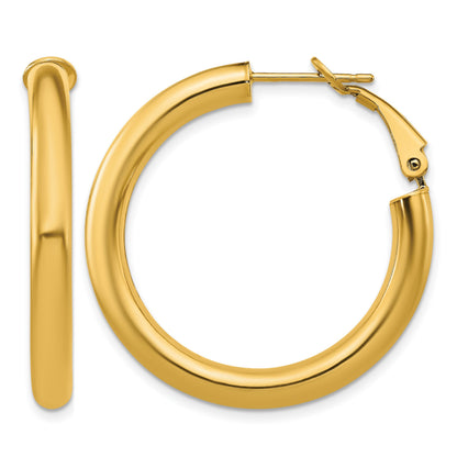 14k 4x35mm Polished Round Omega Back Tube Hoop Earrings