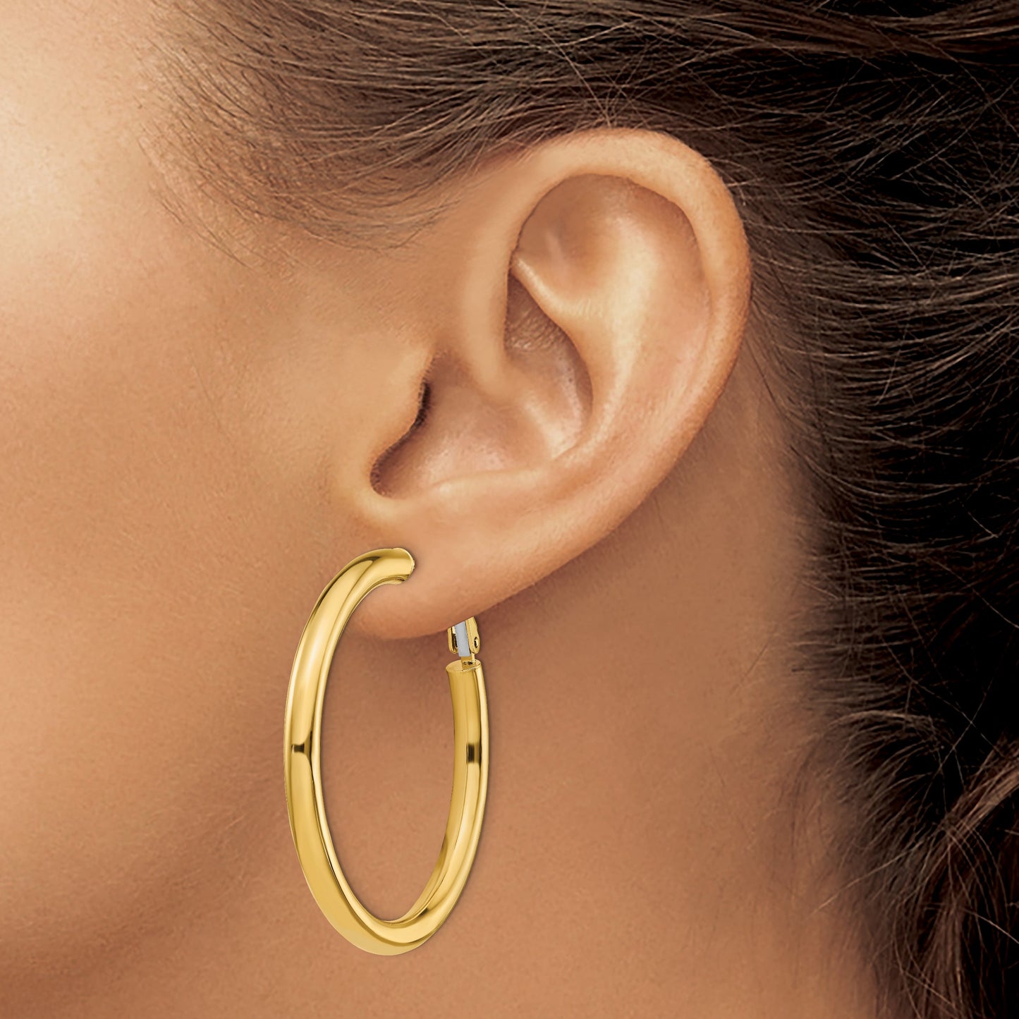 14k 4x45mm Polished Round Omega Back Tube Hoop Earrings