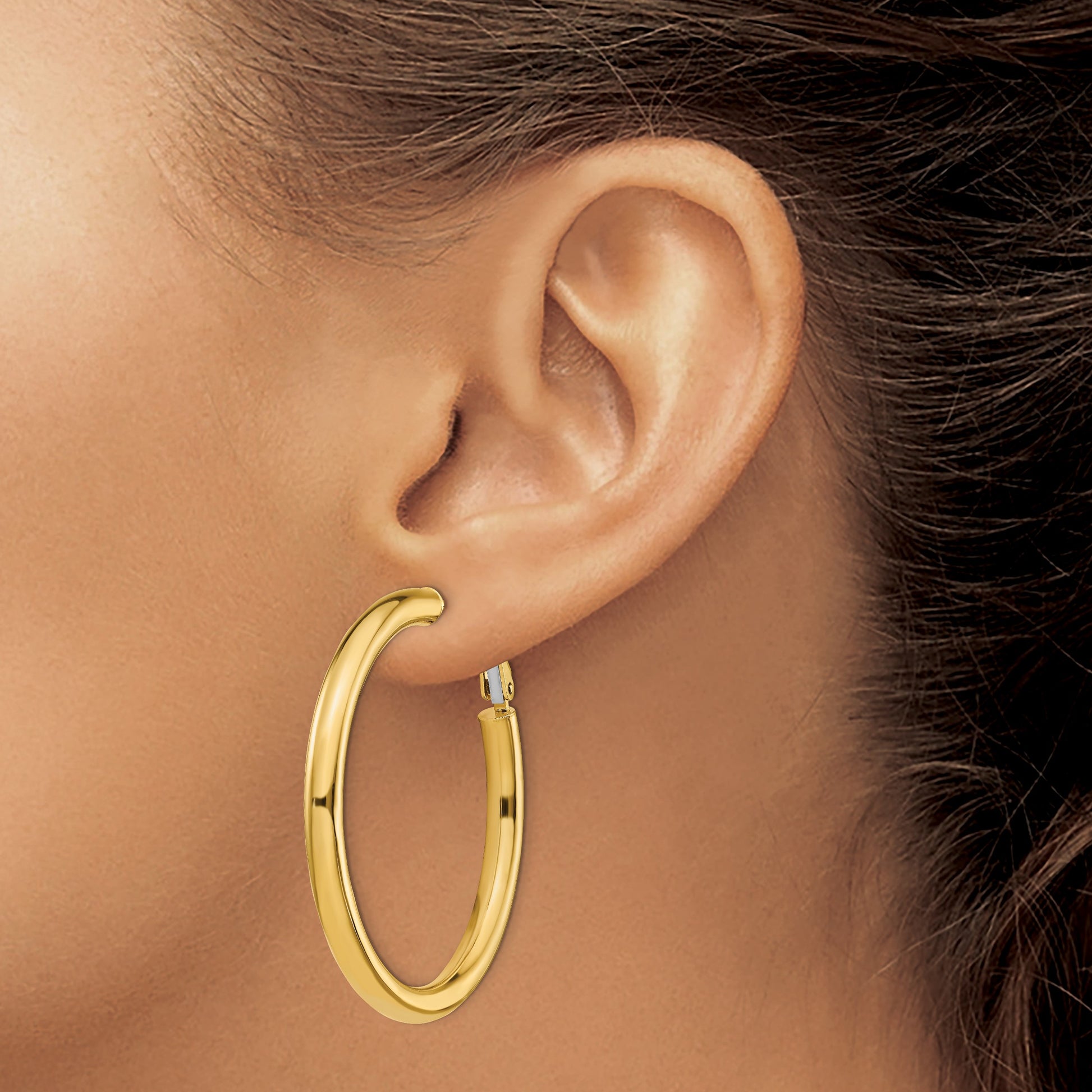 14k 4x45mm Polished Round Omega Back Tube Hoop Earrings