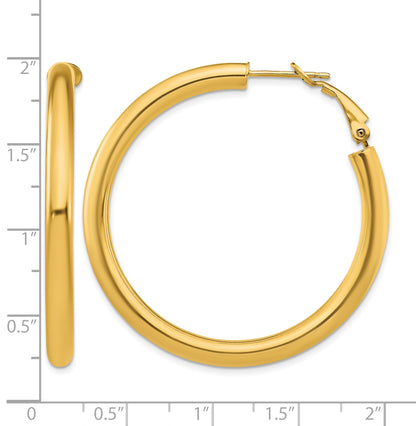 14k 4x45mm Polished Round Omega Back Tube Hoop Earrings