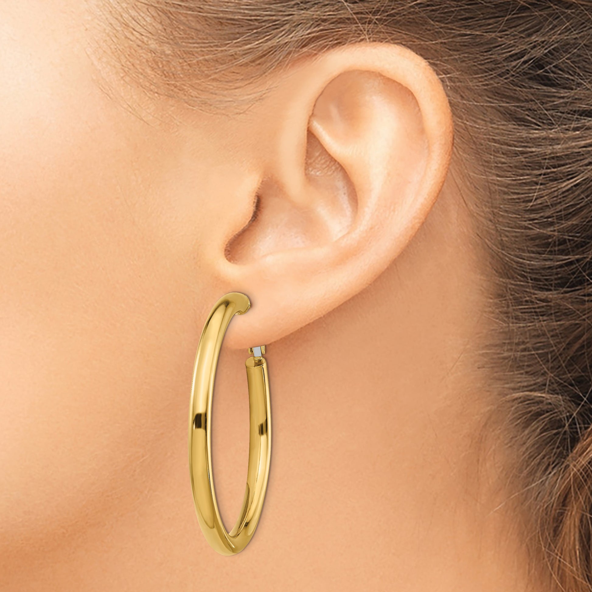 14k 4x50mm Polished Round Omega Back Tube Hoop Earrings