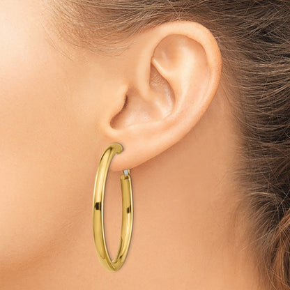 14k 4x50mm Polished Round Omega Back Tube Hoop Earrings